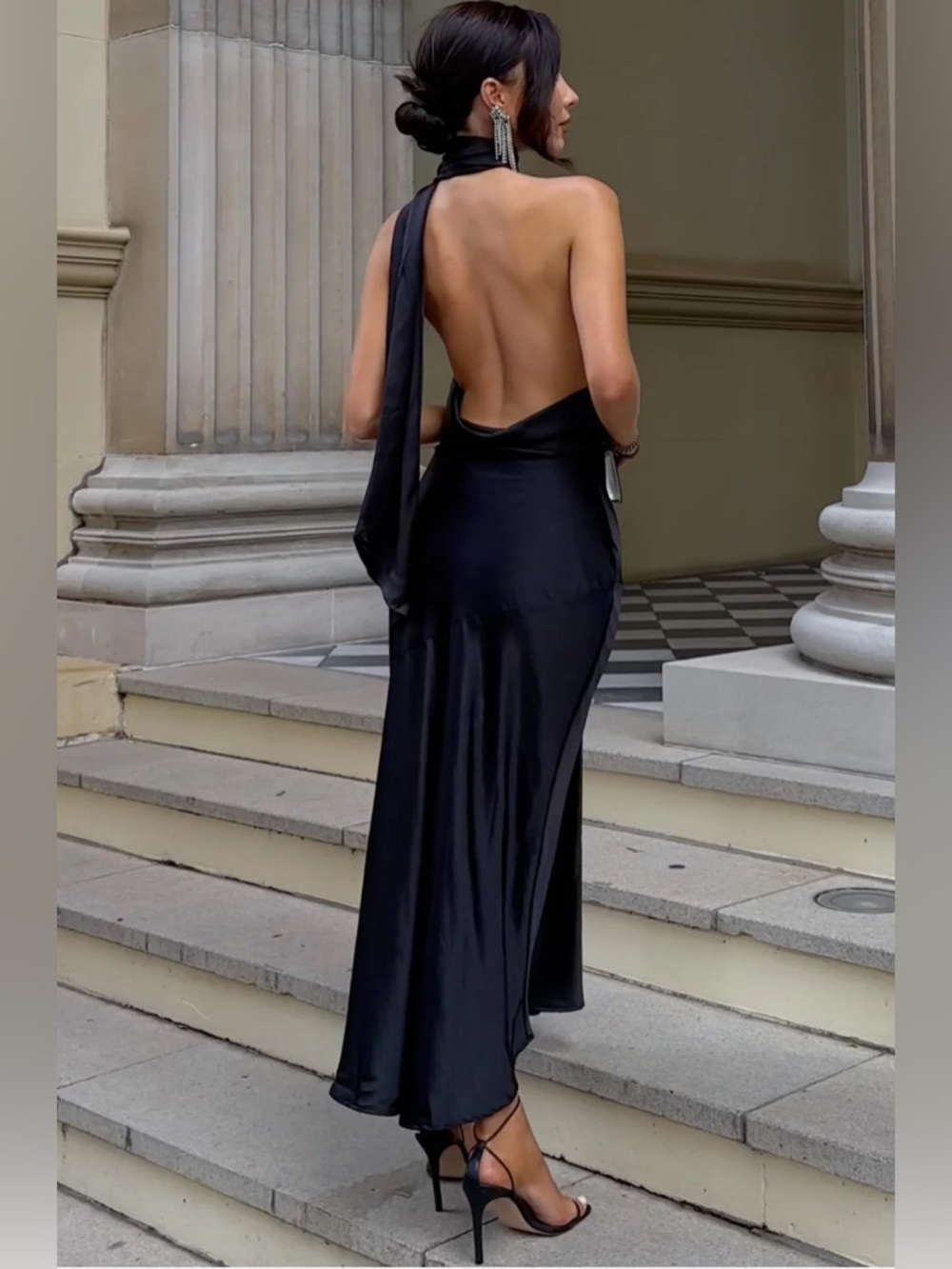 SOLD OUT Selfie Leslie Black Italian Summer Tie Neck Midi/Maxi Dress Black - Picture 3 of 10